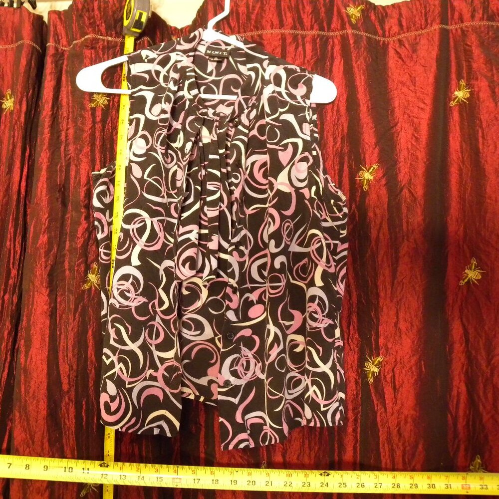 Black Misfit Blouse with white and pink pattern